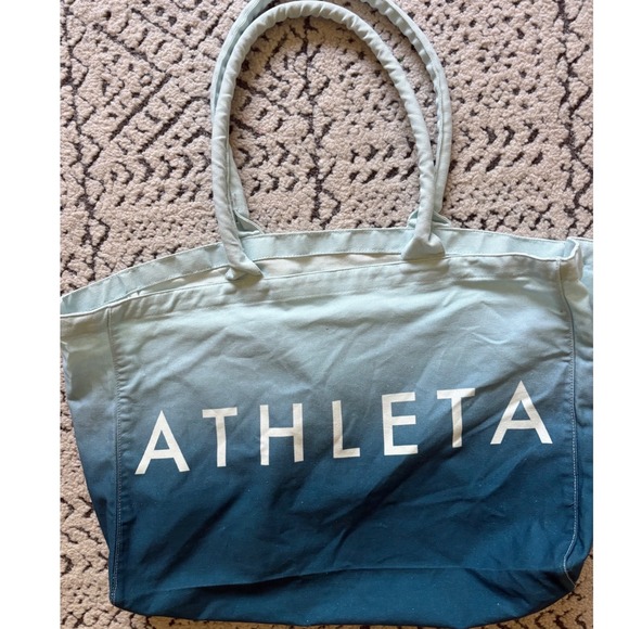 Athleta Handbags - Athleta Blue Ombre Canvas Tote Bag Large Gym Beach Travel Carryall Logo